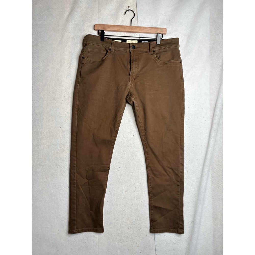 Scott James Mens Slim Fit Pants Brown 5-Pocket Trousers W36 L30 (Actual 37x28)